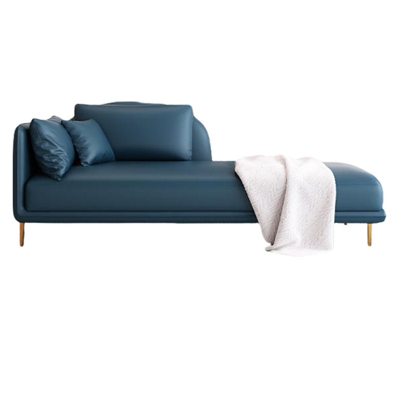 Fauteuil inclinable rembourré en éponge de style luxueux en similicuir léger, Accoudoir à gauche (vu de face), Bleu