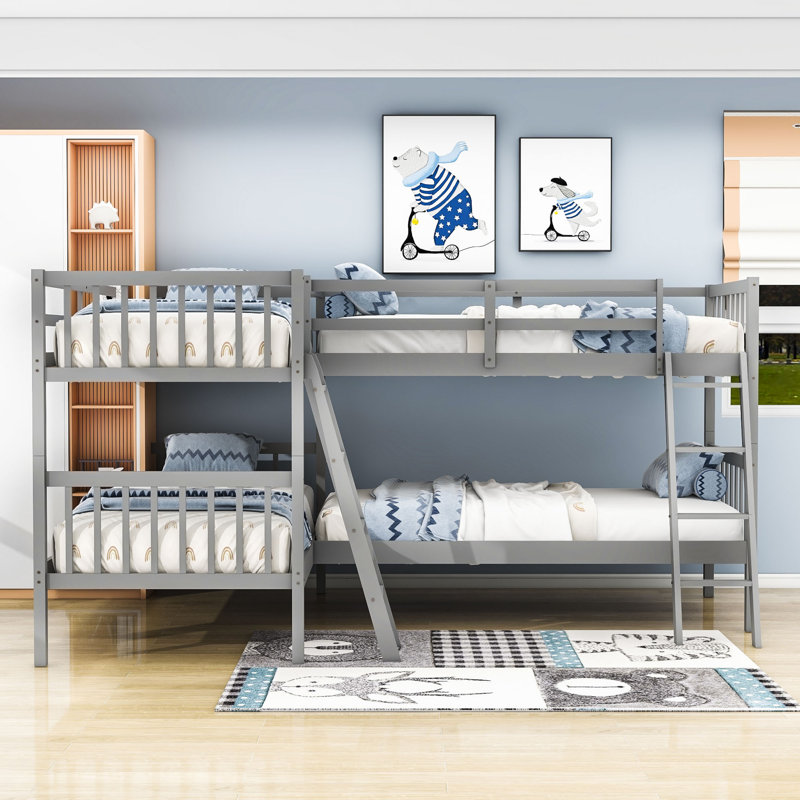 Daylanie Kids Twin Over Twin Bunk Bed, Gray
