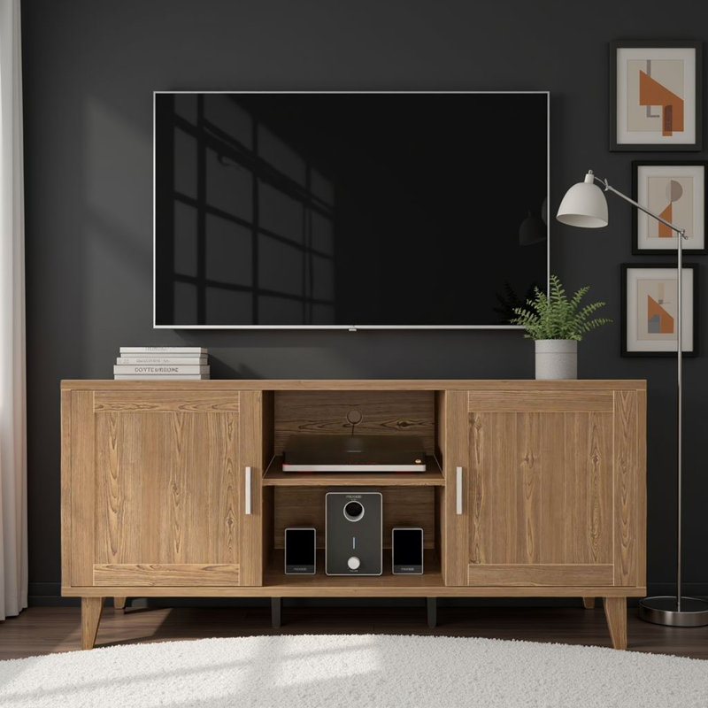 Alveta Modern 60 inch TV Stand for TVs up to 65 inches, Assembly Required, Classic Walnut