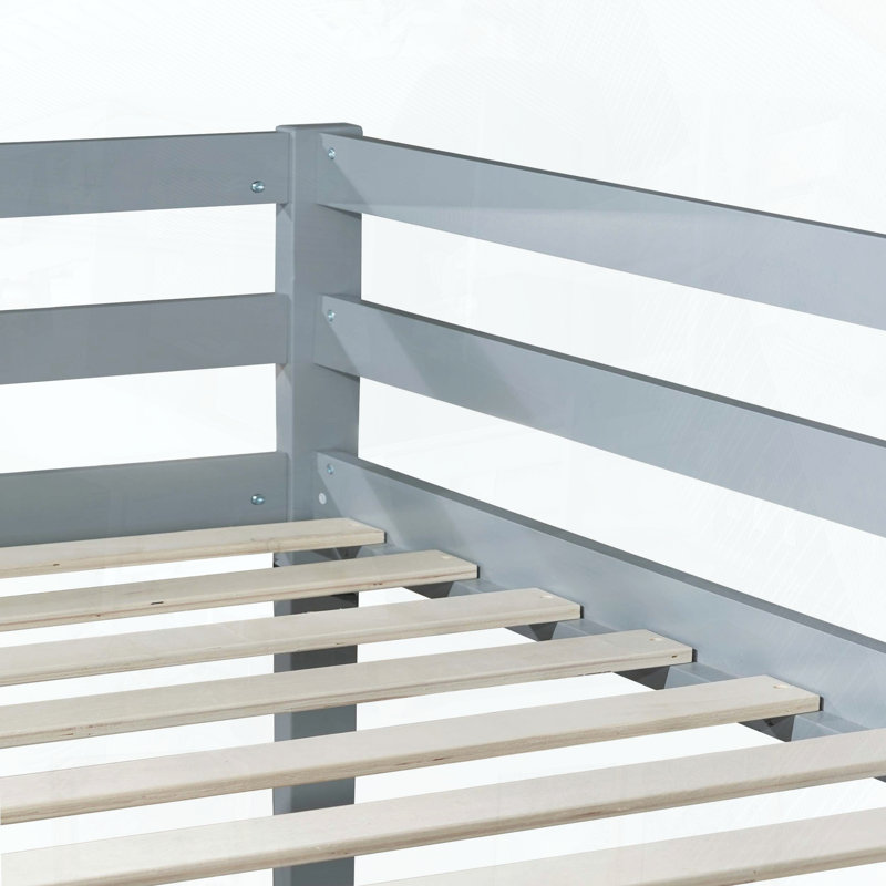 Twin Over Twin Rubber Wood Floor Bunk Bed with Ladder, Gray