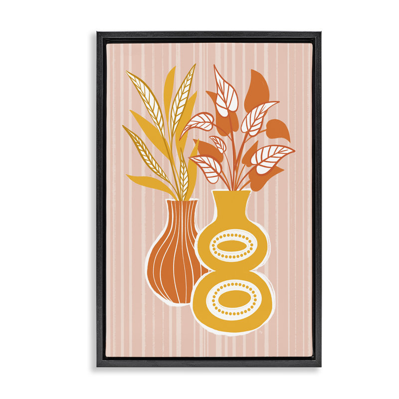 Cadre flottant de vases orange et jaunes, design par Martina Pavlova, H 25 po x l 17 po, Cadre flottant noir de jais