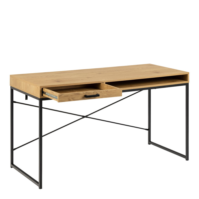 Adrista Metal Base Writing Desk, Light Oak