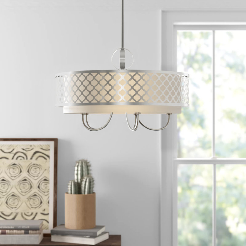 Mance 6 - Light Dimmable Drum Chandelier, Brushed Nickel