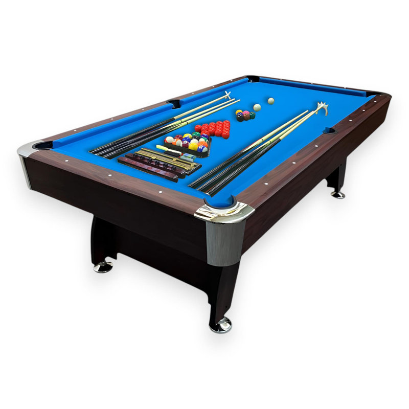 Table de billard professionnelle 8 pi VINTAGE BLUE avec bancs de rangement, retour de balle et accessoires complets, Bleu
