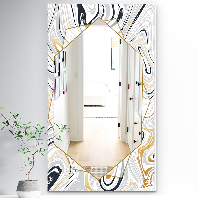 Marbled Diamond Traditional Accent Mirror, 24" H x 32" W, White/Blue/Gray