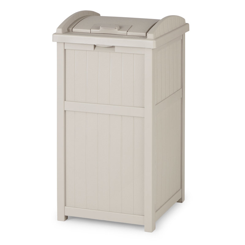 Taupe Resin Outdoor Trash Hideaway Container with Latching Lid