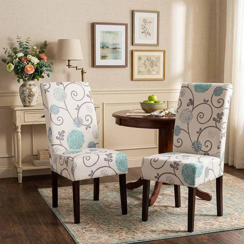 Chaise de salle à manger, Motif floral bleu/blanc