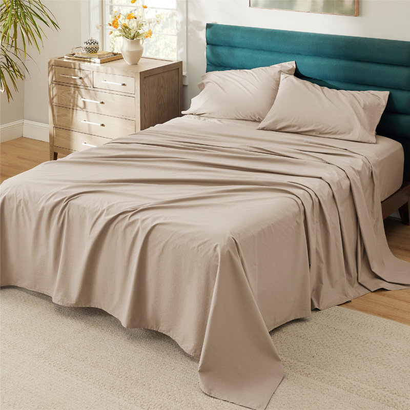 Bedsure 100% Cotton Bed Sheets with Deep Pocket Up to 16", Twin Sheet Set with 1 Pillowcases, Taupe
