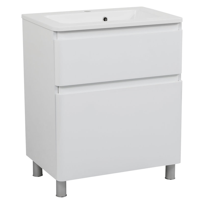 27.3'' Single Bathroom Vanity with Ceramic Top with Mirror, White High Gloss