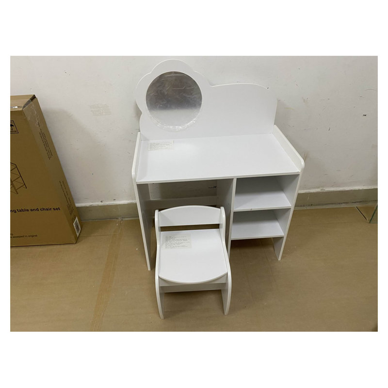 Ensemble de coiffeuse pour enfants avec miroir et chaise, coiffeuse en bois blanc