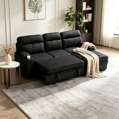 93" L-Shaped Sleeper Sectional With Storage Chaise & Cup Holders