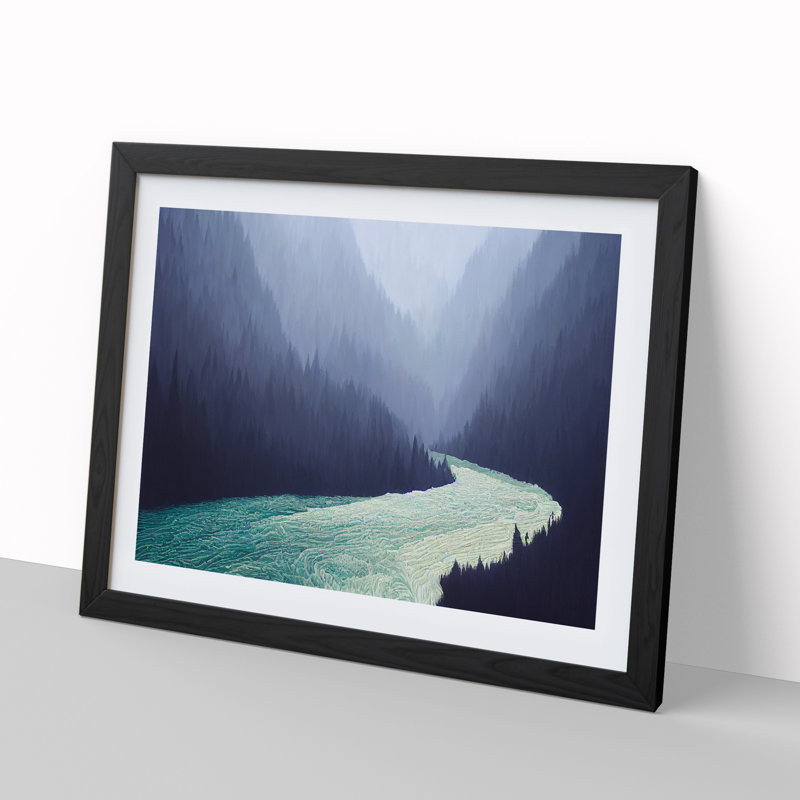 River Through The Forest - Single Picture Frame Print, 46cm H x 64cm W x 2cm D, Black Framed