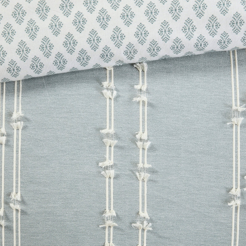 Édredon en coton double / grand - Rayures brodées de couleur naturelle et taies décoratives assorties à finition de couette pour lit