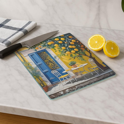 Durable Tempered Glass Cutting Board, 7.9 x 11.8 inches | 100% Antibacterial, Non-Slip Silicone Feet | Easy Clean Surface, Perfect for Food Prep & Kitchen Use, Not Dishwasher, Microwave, or Oven Safe