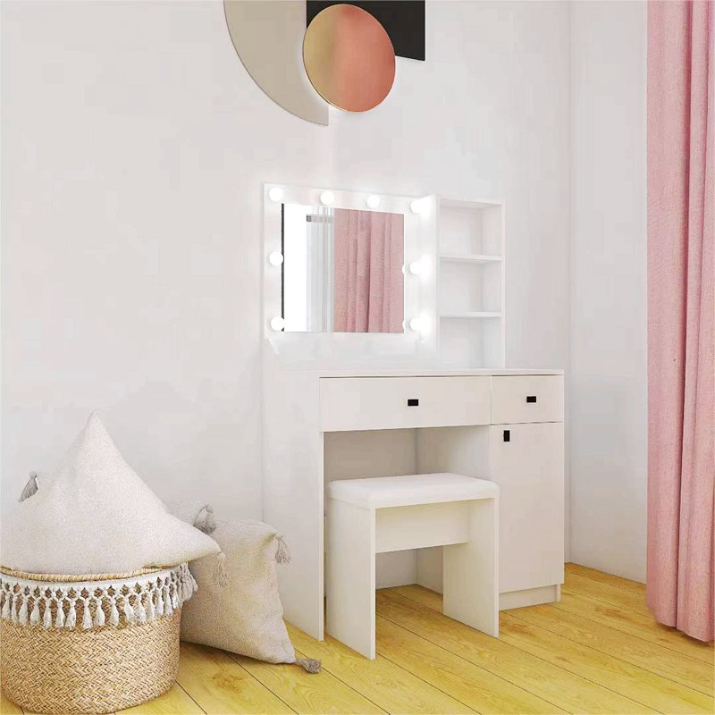 Vanity Desk with Lights, Vanity Set with Mirror,  for Bedroom, White