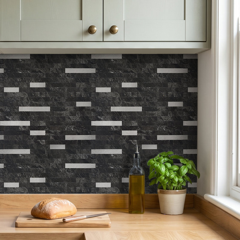 10Pcs Self-Adhesive Marble Wall Tile Stickers, Black/Silver