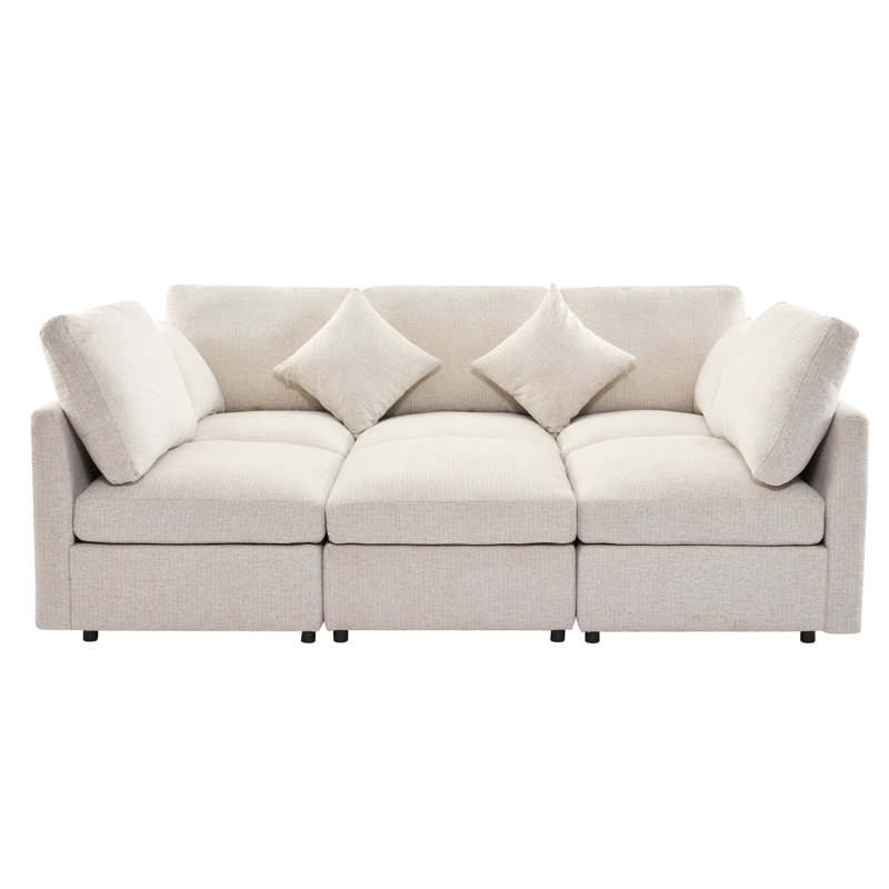 86,6 po Canapé modulaire Canapé modulaire en U Canapé-lit Canapé-lit en L avec repose-pieds mobile et deux ports USB pour le salon, beige