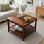 Table de bout en bois massif avec rangement à 2 niveaux, compacte et polyvalente pour le salon et la chambre à coucher-10065997