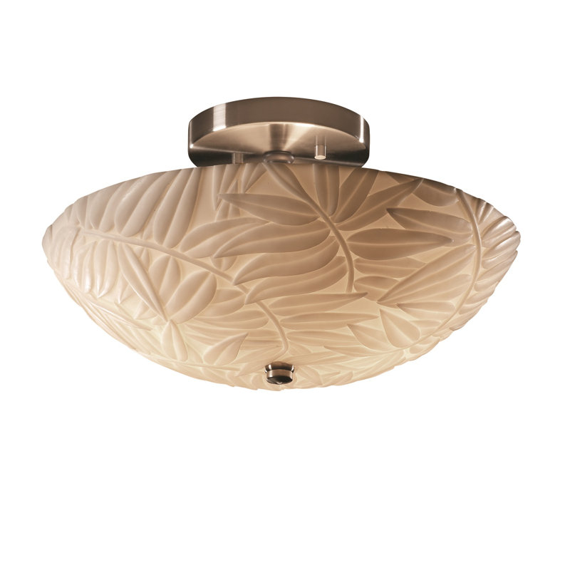 Plafonnier semi-encastré 2 lumières Porcelina Ring, Feuilles de bananier, Nickel
