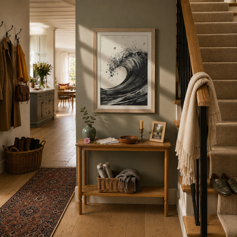 Wave in Motion Japandi - Framed Print, A1 - 84.1 x 59.4 cm, Oak