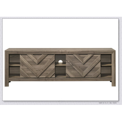 1Pc Rustic Chevron-Patterned Contemporary Traditional Interiors Entertainment Console TV Stand Living Room Furniture Light Brown Warm Wood Finish