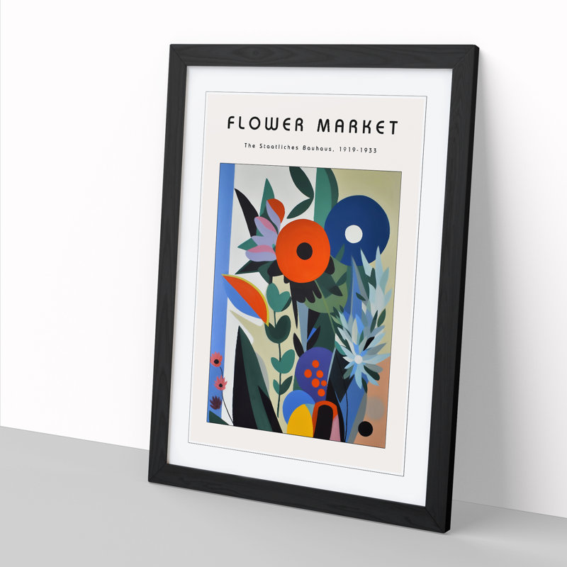 Bauhaus Flower Market Exhibition No.4 - Single Picture Frame Print on Wood, 64cm H x 46cm W x 2cm D