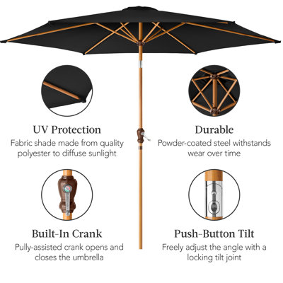  10Ft Outdoor Woodgrain Pattern Steel Market Patio Umbrella W/ Crank, Tilt - Burgundy