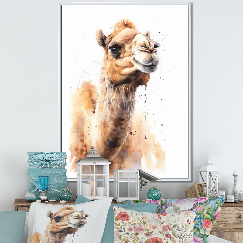 Camel Desert Nomad V sur toile, H 20 po x l 12 po x P 1 po, Cadre flottant blanc