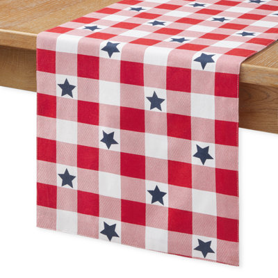 MARTHA STEWART Americana Star Gingham Plaid Table Runner, Red/White/Blue