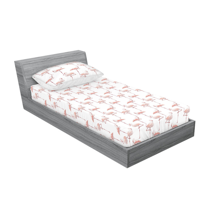 Ambesonne Fitted Sheet & Sham Set, Twin Sheet Set with 1 Pillowcase, Floral