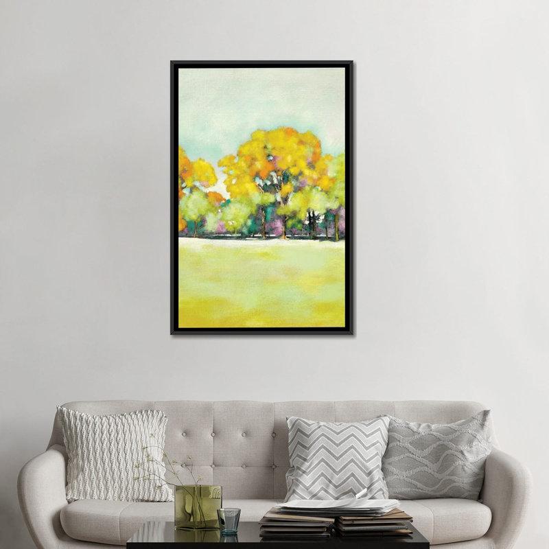 « golden landscape ii », reproduction sur toile tendue, H 26 po x l 18 po x P 1,5 po, Toile avec cadre noir, Pas de tapis