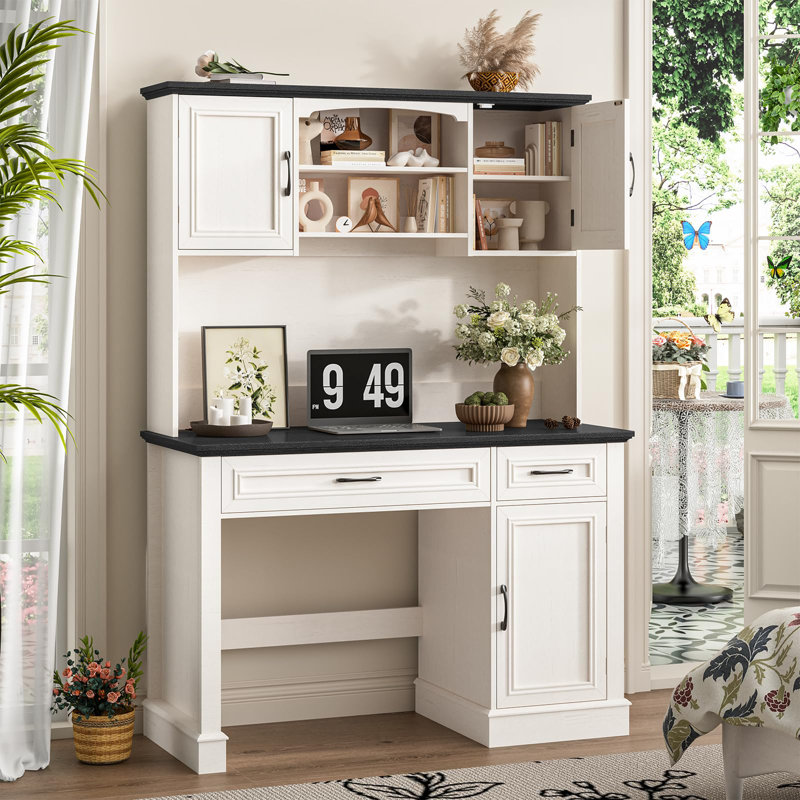 Farmhouse 47" Executive Desk With Hutch, Black
