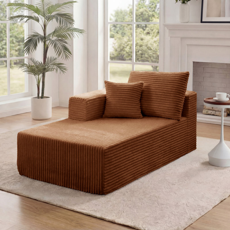 Chaise longue 68 po en flanelle rembourrée modulaire à un bras avec 2 coussins, méridienne «Boneless» de style nuage dans une boîte pour le salon