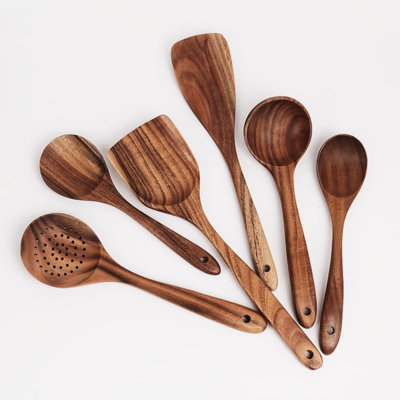 Acacia Wood Spatula Set 7-Piece Non-Stick Cookware Utensils Kitchen Spoons And Paddle For Cooking And Serving With Custom Logo Option