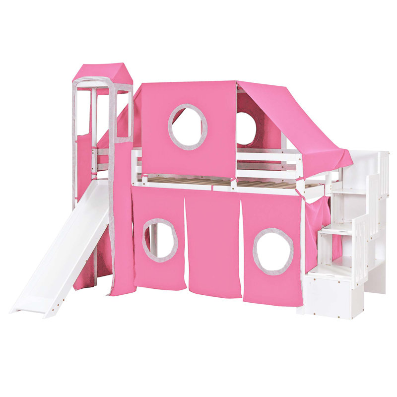 Lit mezzanine avec tente et tour, Simple, Rose