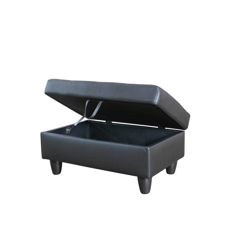 Repose-pied avec rangement en similicuir, Similicuir noir