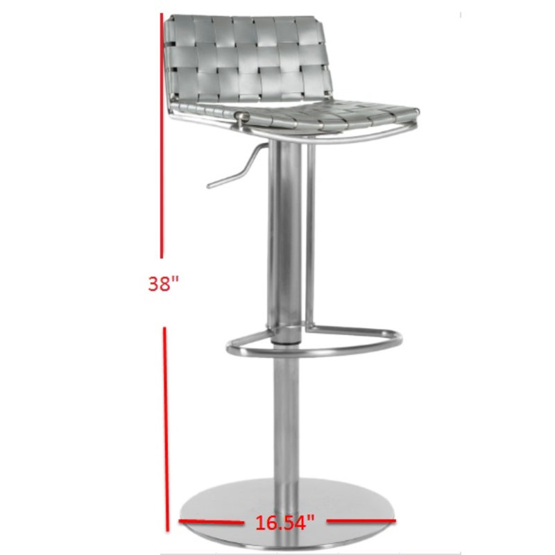 Barber Upholstered Genuine Leather Adjustable Height Counter Stool with Stainless Steel Frame, Gray