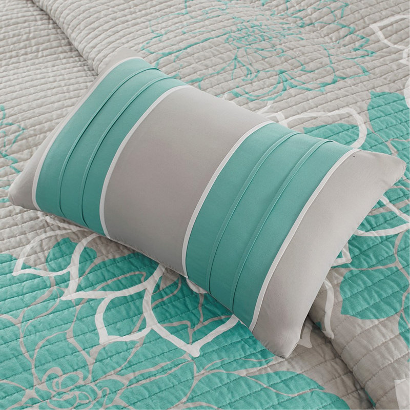 Ensemble de courtepointe en coton imprimé 6 pièces avec motif réversible et coussins décoratifs, idéal pour le confort et le style toute l'année