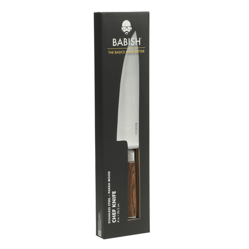 Couteau de chef 8 pouces Babish - Couteau de cuisine allemand en acier à haute teneur en carbone avec manche en bois de pakka foncé et lame de rasoir tranchante pour couper, trancher, trancher et préparer au quotidien