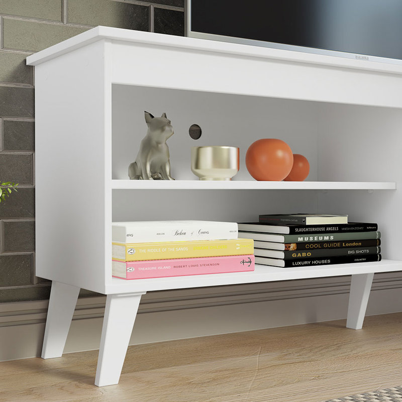 TV Stand Unit with 4 Shelves and Cable Management for 55, 65 Inch Media 1 Storage Gaming Media Console Living Room and Bedroom Entertainment Center Modern Wooden Television Cabinet