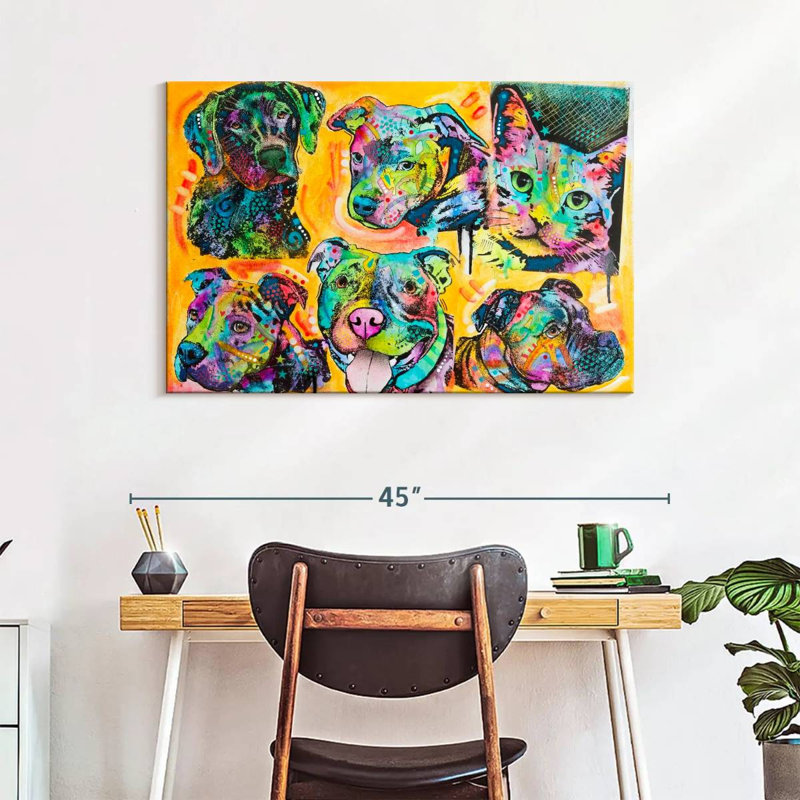 Brampt 5 Dogs And A Cat, 26" H x 39" W