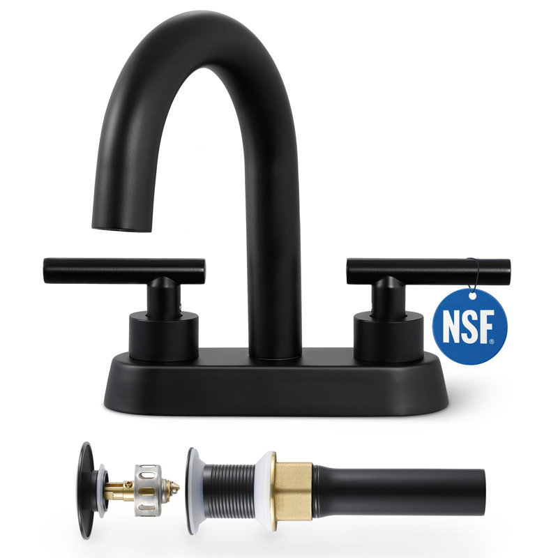 Robinet de salle de bain central à 4 poignées 4 pouces avec ensemble de drain noir mat