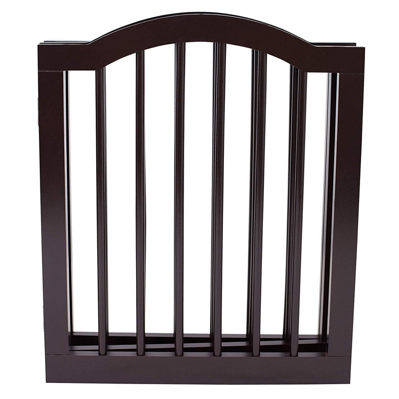 Barrière autoportante en bois pour chien - Clôture intérieure pliable pour animaux 3 panneaux - Barrière arquée pour animaux de 24 po de hauteur pour les escaliers, les couloirs, les portes et le porche - Barrière pour petits chiens et chiots (espresso)