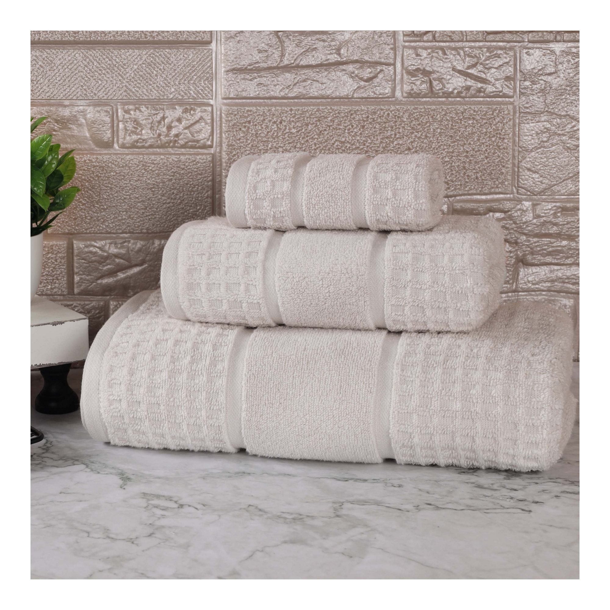 Hisela Zero Twist Cotton Solid Waffle Honeycomb Plush Soft Absorbent Medium Weight Assorted Towel Set, 3 Piece Towel Set