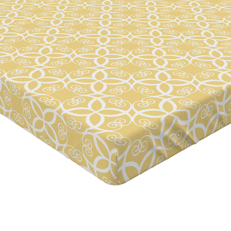 Drap-housse orange Ambesonne, Jaune pâle / géométrique blanc, Drap-housse pour lit simple TG