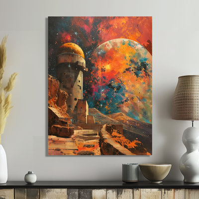 Rouge, orange, cosmique, planète, observatoire, art mural, salon