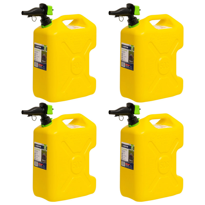 Scepter SmartControl Dual Handle Diesel Gas Container Jug, 5 Gal, 4 Pack, Red, Yellow