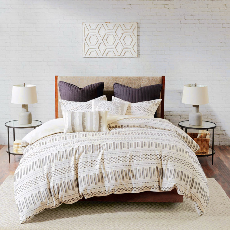 Mitch Modern Chenille Textured Comforter Set, King Comforter + 2 Pillowcases, Ivory/Charcoal, Striped