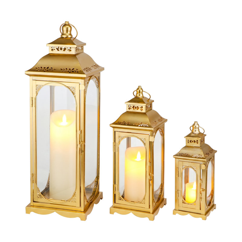 3 lanternes de bougie rétro 10/14 / 19,5 po, Doré