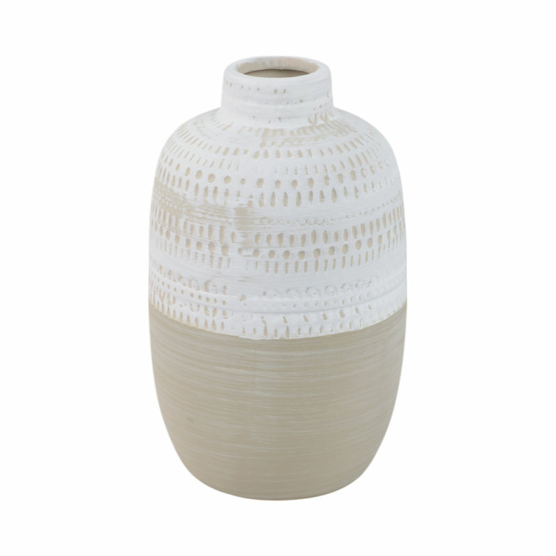 Carlile Stoneware Ceramic Vase with Carved Texture and Contemporary Casual Home Design, 7.75" H x 5" W x 5" D